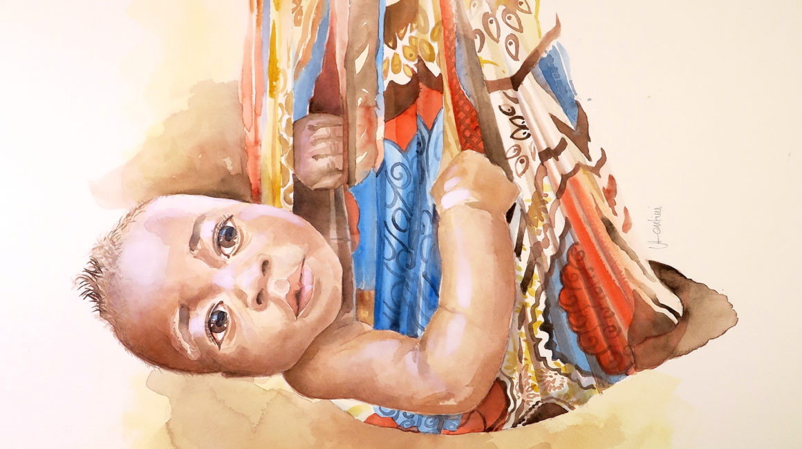 002 Vito Lentini Designer Acquarelli For_Aleimar_Baby in the scarf_Wat_56x76